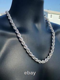 Men's Solid 925 Sterling Silver Men's Rope Chain Thick 9mm ICY Diamond Choker