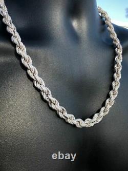 Men's Solid 925 Sterling Silver Men's Rope Chain Thick 9mm ICY Diamond Choker
