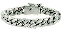 Men's Solid Sterling Silver Handmade Miami Cuban Link Bracelet 11mm 8, 8.5& 9