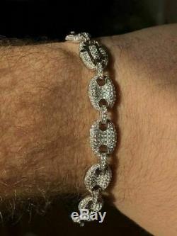 Mens 10mm Puffed Gucci Link Bracelet Real Solid 925 Sterling Silver Diamond ICY