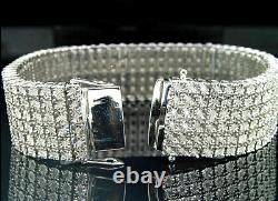 Mens 6 Row. 925 Sterling Silver White Diamond Tennis Bracelet Fanook 2.25 Ct