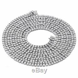 Mens 925 Sterling Silver 2 Row White Diamond Chain Necklace 2 ct. 38 Bezel Set