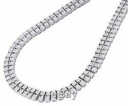 Mens 925 Sterling Silver 2 Row White Diamond Chain Necklace 2 ct. 38 Bezel Set