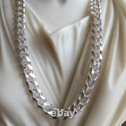 Mens Curb Cuban Link Chain Necklace 925 Sterling Silver Handmade 7mm 24Inch 51gr