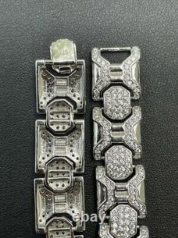 Mens Custom Real Solid 925 Sterling Silver Bracelet Iced Diamond 13.5mm Hip Hop