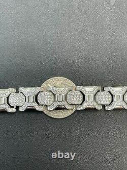 Mens Custom Real Solid 925 Sterling Silver Bracelet Iced Diamond 13.5mm Hip Hop