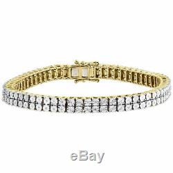 Mens Diamond 2 Row Tennis Link Bracelet 10k Yellow Gold Over 925 Sterling Silver