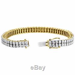 Mens Diamond 2 Row Tennis Link Bracelet 10k Yellow Gold Over 925 Sterling Silver
