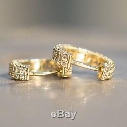 Mens Fully Ice Out 14K Gold Sterling Silver Lab Simulated Diamond Hoop Earrings