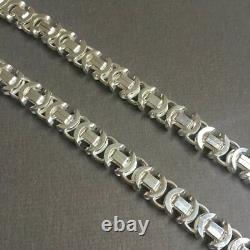 Mens King Flat Byzantine Chain Necklaces 7.5mm 925 Sterling Silver 55GR 26Inch