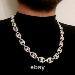 Mens Mariner Puffed Link Chain Necklaces 14mm 69GR 925 Silver Sterling 26Inch