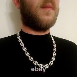 Mens Mariner Puffed Link Chain Necklaces 14mm 69GR 925 Silver Sterling 26Inch