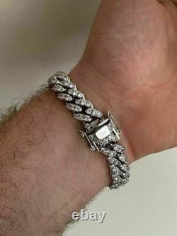 Mens Miami Cuban Bracelet REAL Solid 925 Sterling Silver Iced CZ Heavy Link 75g