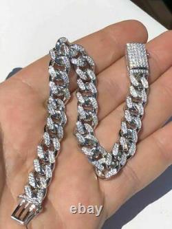 Mens Miami Cuban Link Bracelet Solid 925 St Sterling Silver ICY Diamonds 10mm