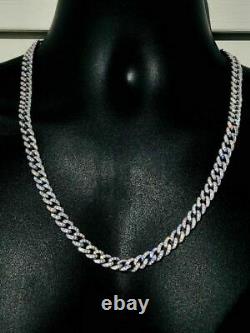 Mens Miami Cuban Link Chain Solid 925 Sterling Silver 25ct Man Made Diamonds 9mm