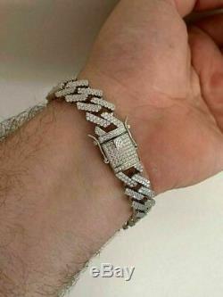 Mens Prong Miami Cuban Bracelet 8.5 Solid 925 Sterling Silver 12mm Bust Down