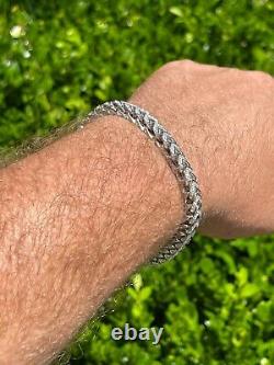Mens Real Solid 925 Sterling Silver Men's Franco Bracelet 6mm Thick ICED Diamond