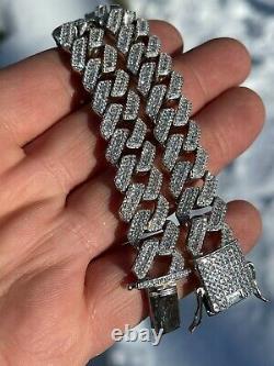 Mens Solid 925 Sterling Silver Baguette Prong Miami Cuban Bracelet Iced Diamond