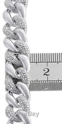 Miami Cuban Diamond Bracelet Mens. 925 Sterling Silver 8 Pave Round Cut 3 Ct