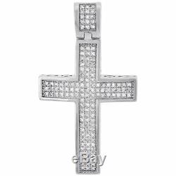 Mini Genuine Diamond Cross Domed Pendant. 925 Sterling Silver Charm 1/2 CT