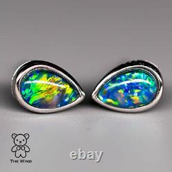 Minimalist Pear Shaped Australian Triplet Opal Earrings 925 Sterling Silver