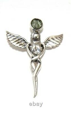 Moldavite Isis Winged Goddess Sterling Silver Pendant