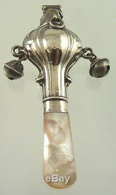 Mother Of Pearl & Sterling Victorian Baby Rattle By C&n Birmingham 1925 As Found