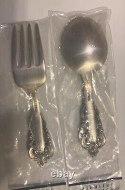 NEW 2 PC Baby Child Wallace Sterling Silver Grande Baroque Set FORK SPOON UNUSED