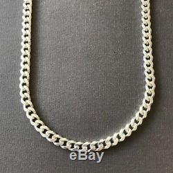 NEW REAL 7mm 925 Sterling Silver Curb Cuban Link Chain Mens Necklace 20Inch 40gr