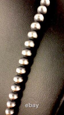 Native American Navajo Pearls 4mm Sterling Silver Bead Necklace 21" Sale 