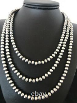 Native American Navajo Pearls 6 mm Sterling Silver Bead Necklace 60 Sale Gift