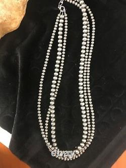 Native American Sterling Silver Navajo Pearls Necklace 21 3 Str Gift 4,5,6 mm