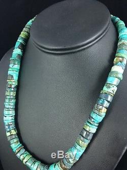 Native American Turquoise 8 mm 20 Heishi Sterling Silver Bead Necklace 1135