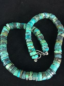 Native American Turquoise 8 mm 20 Heishi Sterling Silver Bead Necklace 1135