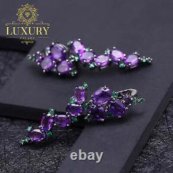Natural Amethyst 9.78Ct Gems Solid 925 Sterling Silver Gothic Punk Clip Earrings