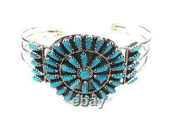 Navajo Handmade Turquoise Cluster Sterling Silver Cuff Bracelet Violet Begay