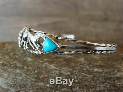 Navajo Indian Jewelry Sterling Silver Turquoise Horse Cuff by Roberta Begay