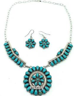 Navajo Sterling Silver Turquoise Cluster Necklace & Earring Set Rosanna Williams