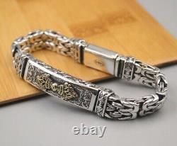 New 925 Sterling Silver 12.5mm Vajra with Byzantine Link Chain Bracelet 8.26inch