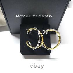 New David Yurman Crossover Collection Hoop Sterling Silver With gold Earrings