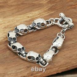 New Men's Solid 925 Sterling Silver Bracelet Link Skull Chain Jewelry