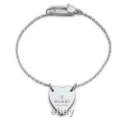 New Original Gucci Womens Sterling Silver Heart Pendant Bracelet YBA223513001018