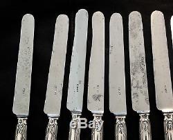 Odiot Antique French Sterling Silver Dessert/Entremet knife Set 12/ps ROYAL