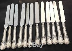 Odiot Antique French Sterling Silver Dessert/Entremet knife Set 12/ps ROYAL