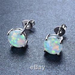 Opal Stud Earrings Sterling Silver Bohemian Jewelry Gift 7.4mm x 7.4mm