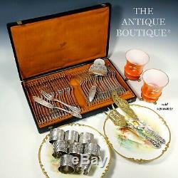 Ornate Antique French Sterling Silver Fish Service 36pc Flatware Set For 18