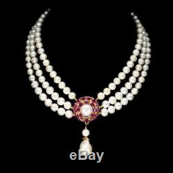 Oval 6x4mm Ruby Only Heated Baroque Pearl 925 Sterling Silver Necklace 16.5 Inch