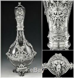 PAILLARD Rarest Antique PAIR French Sterling Silver Claret Jugs PUTTI