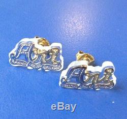 PERSONALIZED 14Kt GOLD OVER STERLING SILVER COLOR BACKGROUND NAME EARRINGS