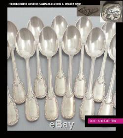 PUIFORCAT ANTIQUE 1880s FRENCH STERLING SILVER TEA/COFFEE SPOONS SET 12pc 310g
